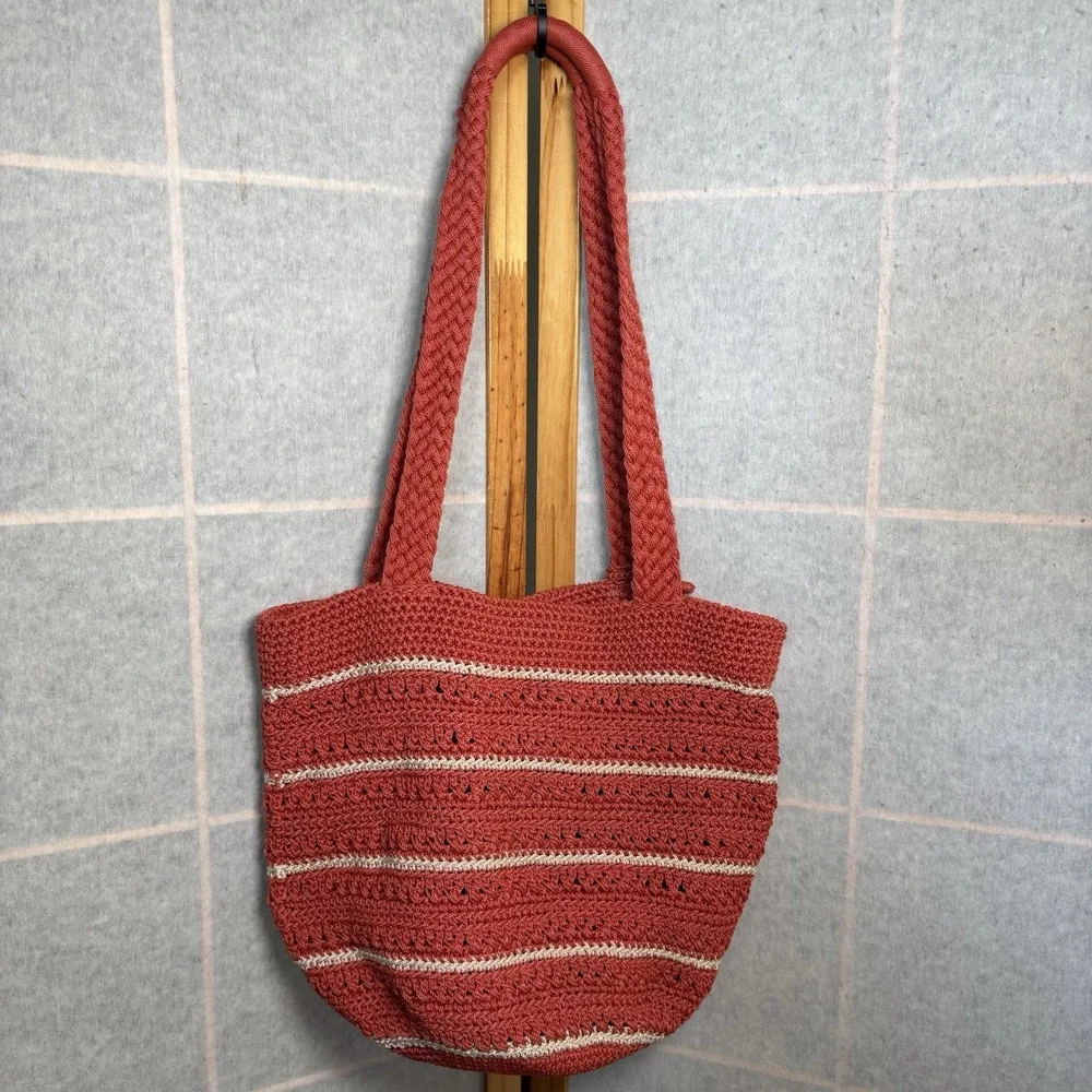 The Sak Red Orange Stripe Crochet/Handbag Purse‎ Beach Cruise Boho Y2K Woven